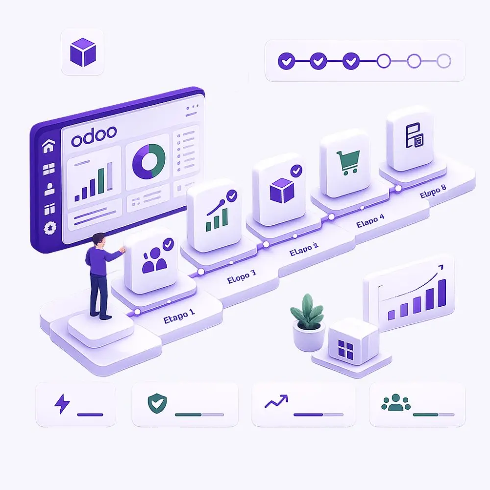 Implementación modular de Odoo: módulos activándose progresivamente por etapas